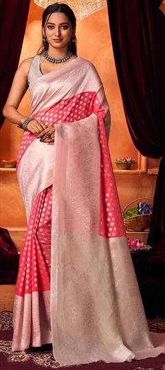 Casual, Traditional Pink and Majenta color Saree in Blended fabric with Bengali Weaving, Zari work : 1946804