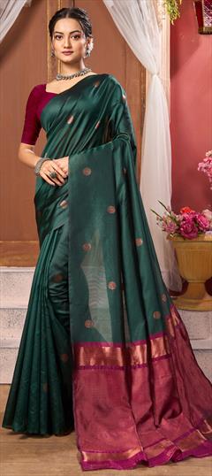 Casual, Traditional Green color Saree in Blended fabric with Bengali Weaving, Zari work : 1946809