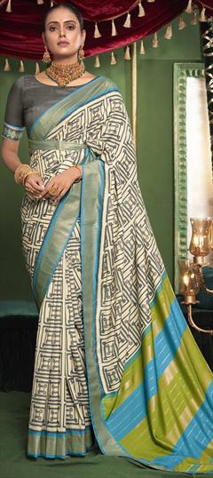 Casual, Traditional Beige and Brown color Saree in Tussar Silk fabric with South Printed work : 1946826