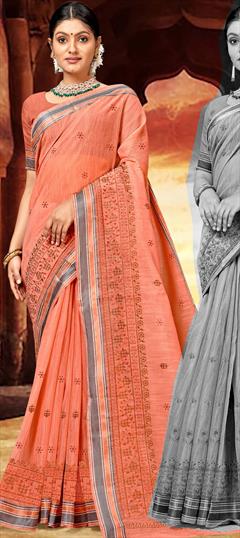 Festive, Traditional Pink and Majenta color Saree in Linen fabric with Bengali Printed work : 1946843