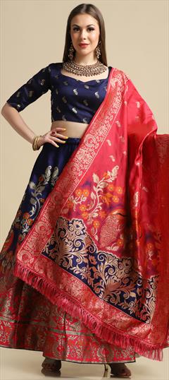 Engagement, Festive, Mehendi Sangeet Multicolor color Lehenga in Jacquard fabric with Flared Weaving work : 1946916