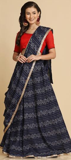 Festive, Mehendi Sangeet, Reception Blue color Lehenga in Cotton fabric with Flared Weaving work : 1946919