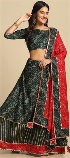 Festive, Mehendi Sangeet, Reception Green color Lehenga in Cotton fabric with Flared Weaving work : 1946920