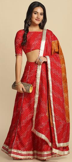 Festive, Mehendi Sangeet, Reception Red and Maroon color Lehenga in Cotton fabric with Flared Weaving work : 1946922