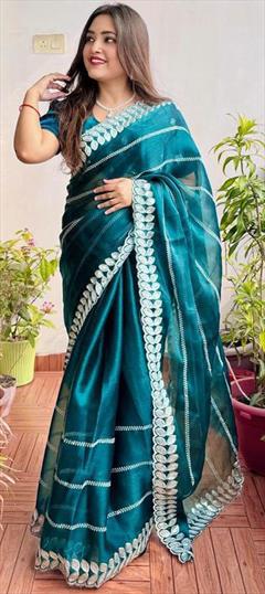 Party Wear, Traditional Blue color Saree in Art Silk fabric with South Embroidered, Sequence, Thread work : 1946965