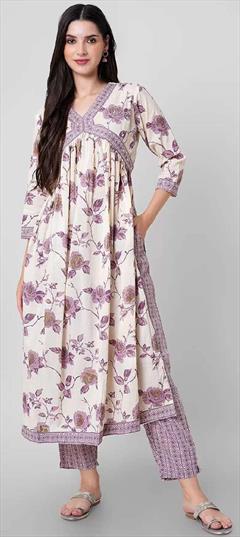 Festive, Party Wear, Reception Purple and Violet color Salwar Kameez in Cotton fabric with A Line Printed work : 1947254