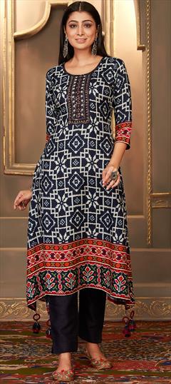 Summer Blue color Kurti in Dolla Silk fabric with A Line Digital Print work : 1947272