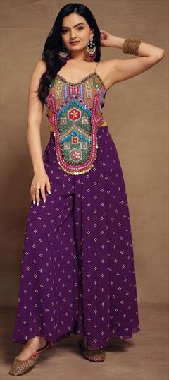 Designer, Festive, Reception Purple and Violet color Salwar Kameez in Art Silk fabric with Bugle Beads, Thread work : 1947304