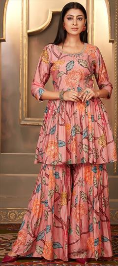Summer Pink and Majenta color Salwar Kameez in Muslin fabric with Digital Print, Floral work : 1947318