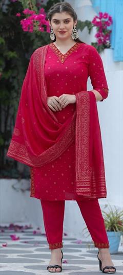 Festive, Party Wear Red and Maroon color Salwar Kameez in Rayon fabric with Straight Printed work : 1947330