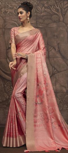 Festive, Reception, Traditional Pink and Majenta color Saree in Silk fabric with South Floral, Printed, Weaving work : 1947338