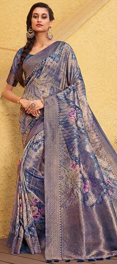 Engagement, Traditional, Wedding Blue color Saree in Silk fabric with South Printed, Weaving work : 1947365