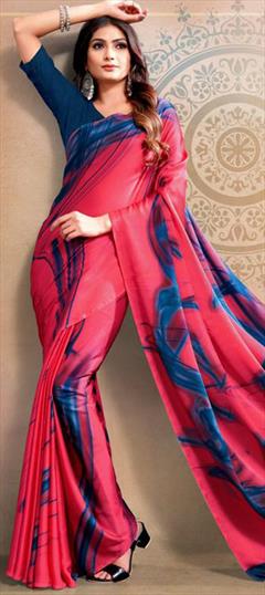 Festive, Traditional, Wedding Pink and Majenta color Saree in Satin Silk fabric with South Printed work : 1947368