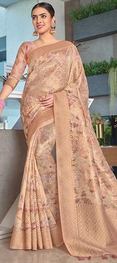 Engagement, Traditional, Wedding Beige and Brown color Saree in Silk fabric with South Printed, Weaving work : 1947370