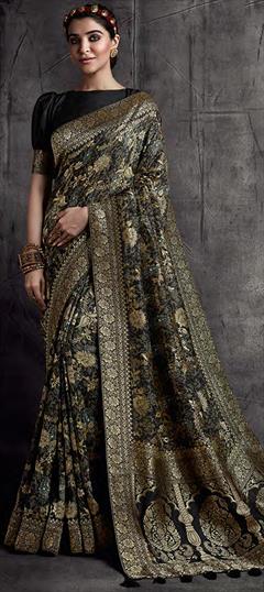 Festive, Traditional, Wedding Black and Grey color Saree in Silk fabric with South Printed, Weaving work : 1947372