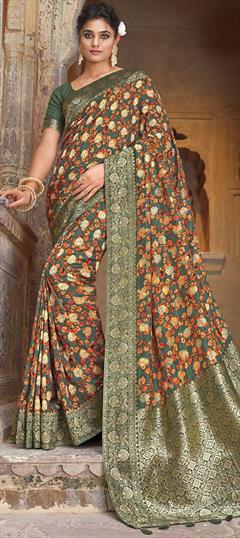 Festive, Traditional, Wedding Green color Saree in Silk fabric with South Printed, Weaving work : 1947377