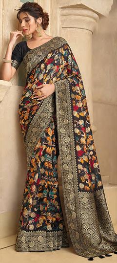 Festive, Traditional, Wedding Black and Grey color Saree in Silk fabric with South Printed, Weaving work : 1947378