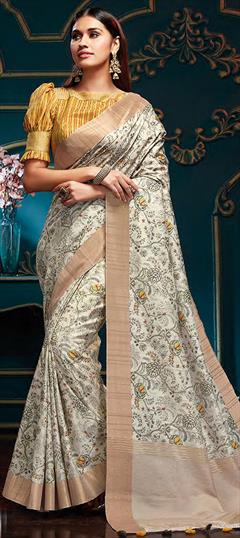 Festive, Party Wear, Traditional White and Off White color Saree in Silk fabric with South Printed work : 1947399