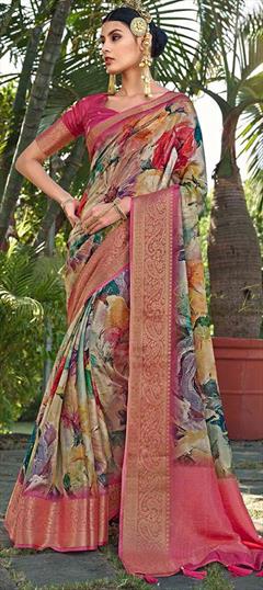 Festive, Reception, Traditional Multicolor color Saree in Silk fabric with South Floral, Printed, Weaving work : 1947405