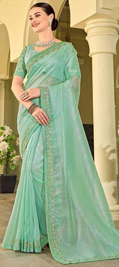 Festive, Traditional, Wedding Green color Saree in Silk fabric with South Embroidered, Thread, Zari work : 1947429