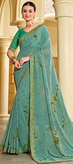 Festive, Traditional, Wedding Blue color Saree in Silk fabric with South Embroidered, Thread, Zari work : 1947434