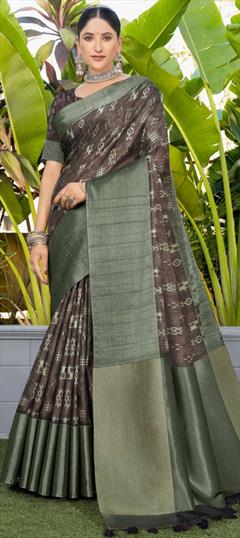 Festive, Reception, Traditional Beige and Brown color Saree in Silk fabric with South Printed work : 1947436