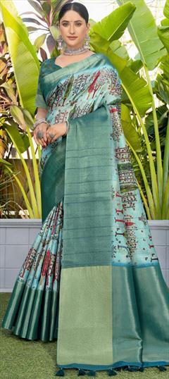 Festive, Reception, Traditional Blue color Saree in Silk fabric with South Printed work : 1947439