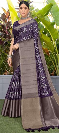 Festive, Reception, Traditional Purple and Violet color Saree in Silk fabric with South Printed work : 1947441