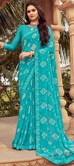 Casual Blue color Saree in Chiffon fabric with Classic Lace, Printed work : 1947447