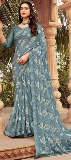 Casual Black and Grey color Saree in Chiffon fabric with Classic Lace, Printed work : 1947449