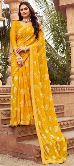 Casual Yellow color Saree in Chiffon fabric with Classic Lace, Printed work : 1947450