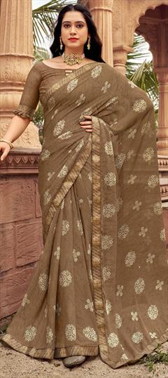 Casual Beige and Brown color Saree in Chiffon fabric with Classic Lace, Printed work : 1947451