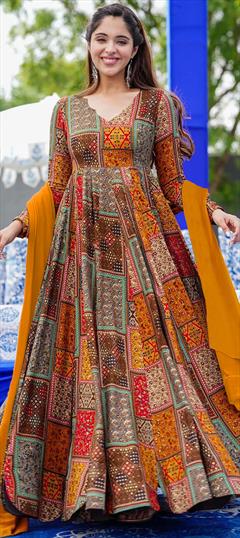 Engagement, Festive, Reception Multicolor color Gown in Rayon fabric with Digital Print work : 1947470