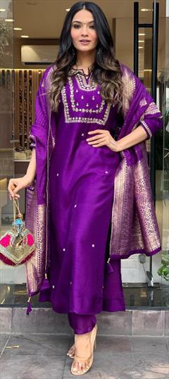 Festive, Party Wear Purple and Violet color Salwar Kameez in Viscose fabric with Straight Embroidered work : 1947475