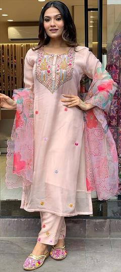 Festive, Party Wear Pink and Majenta color Salwar Kameez in Crepe Silk fabric with Straight Embroidered, Printed work : 1947477