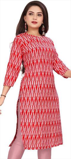 Casual Red and Maroon color Kurti in Crepe Silk fabric with Long Sleeve, Straight Printed work : 1947498