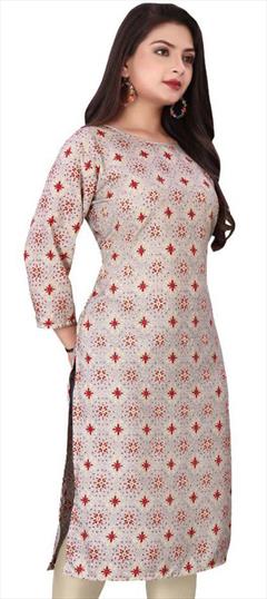Casual Black and Grey color Kurti in Crepe Silk fabric with Long Sleeve, Straight Printed work : 1947499