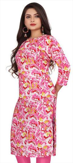 Casual Pink and Majenta color Kurti in Crepe Silk fabric with Long Sleeve, Straight Floral, Printed work : 1947503