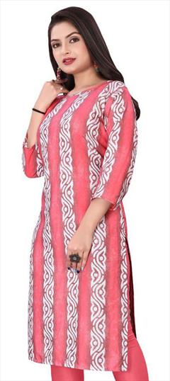 Casual Pink and Majenta color Kurti in Crepe Silk fabric with Long Sleeve, Straight Printed work : 1947505