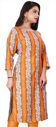 Casual Orange color Kurti in Crepe Silk fabric with Long Sleeve, Straight Printed work : 1947506