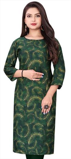 Casual Green color Kurti in Crepe Silk fabric with Long Sleeve, Straight Printed work : 1947519