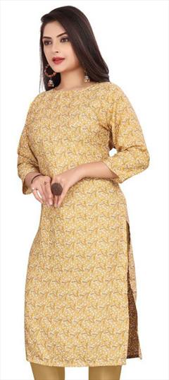 Casual Beige and Brown color Kurti in Crepe Silk fabric with Long Sleeve, Straight Printed work : 1947520
