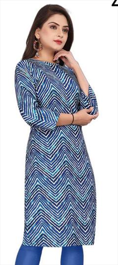 Casual Blue color Kurti in Crepe Silk fabric with Long Sleeve, Straight Printed work : 1947521