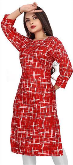 Casual Red and Maroon color Kurti in Crepe Silk fabric with Long Sleeve, Straight Printed work : 1947522