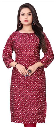 Casual Pink and Majenta color Kurti in Crepe Silk fabric with Long Sleeve, Straight Printed work : 1947523