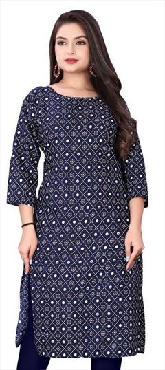 Casual Blue color Kurti in Crepe Silk fabric with Long Sleeve, Straight Printed work : 1947532