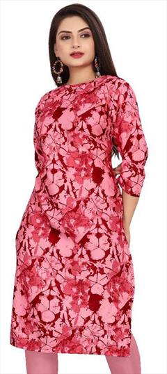 Casual Pink and Majenta color Kurti in Crepe Silk fabric with Long Sleeve, Straight Printed work : 1947533