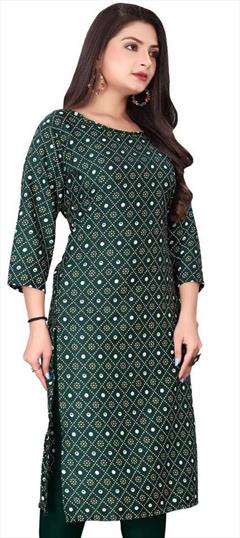 Casual Green color Kurti in Crepe Silk fabric with Long Sleeve, Straight Printed work : 1947535
