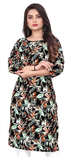 Casual Multicolor color Kurti in Crepe Silk fabric with Long Sleeve, Straight Printed work : 1947536