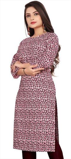 Casual Pink and Majenta color Kurti in Crepe Silk fabric with Long Sleeve, Straight Printed work : 1947552